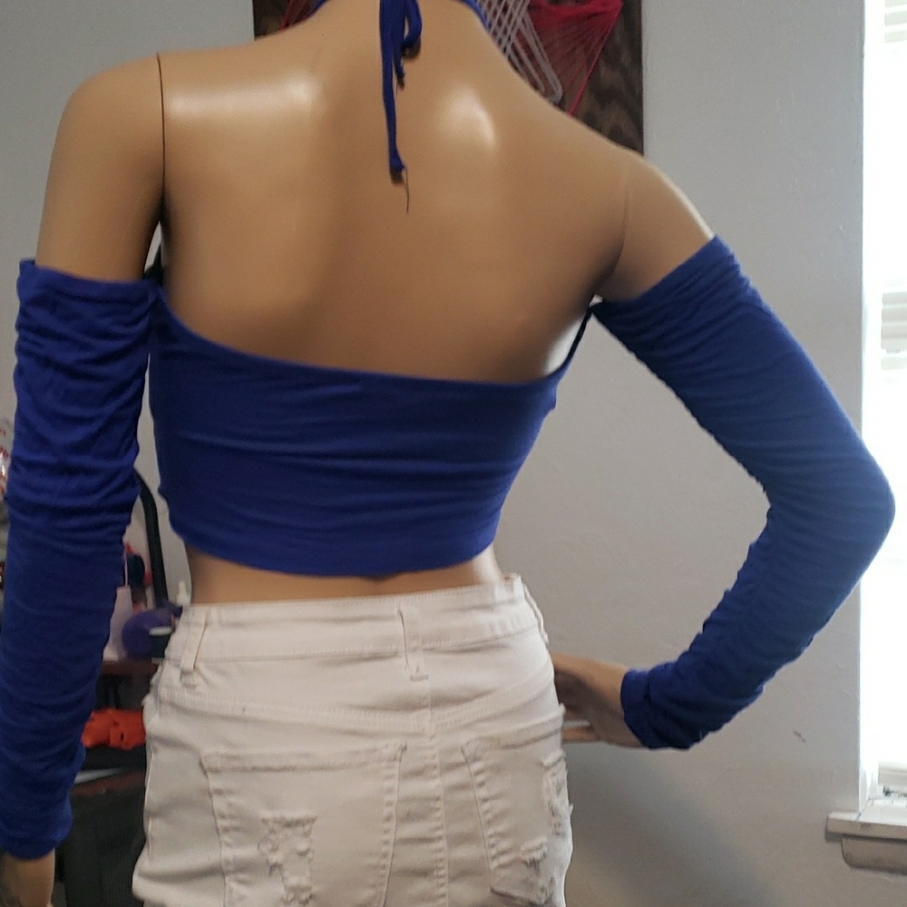 Blue Off-Shoulder Ruched Top - Picture 6 of 7